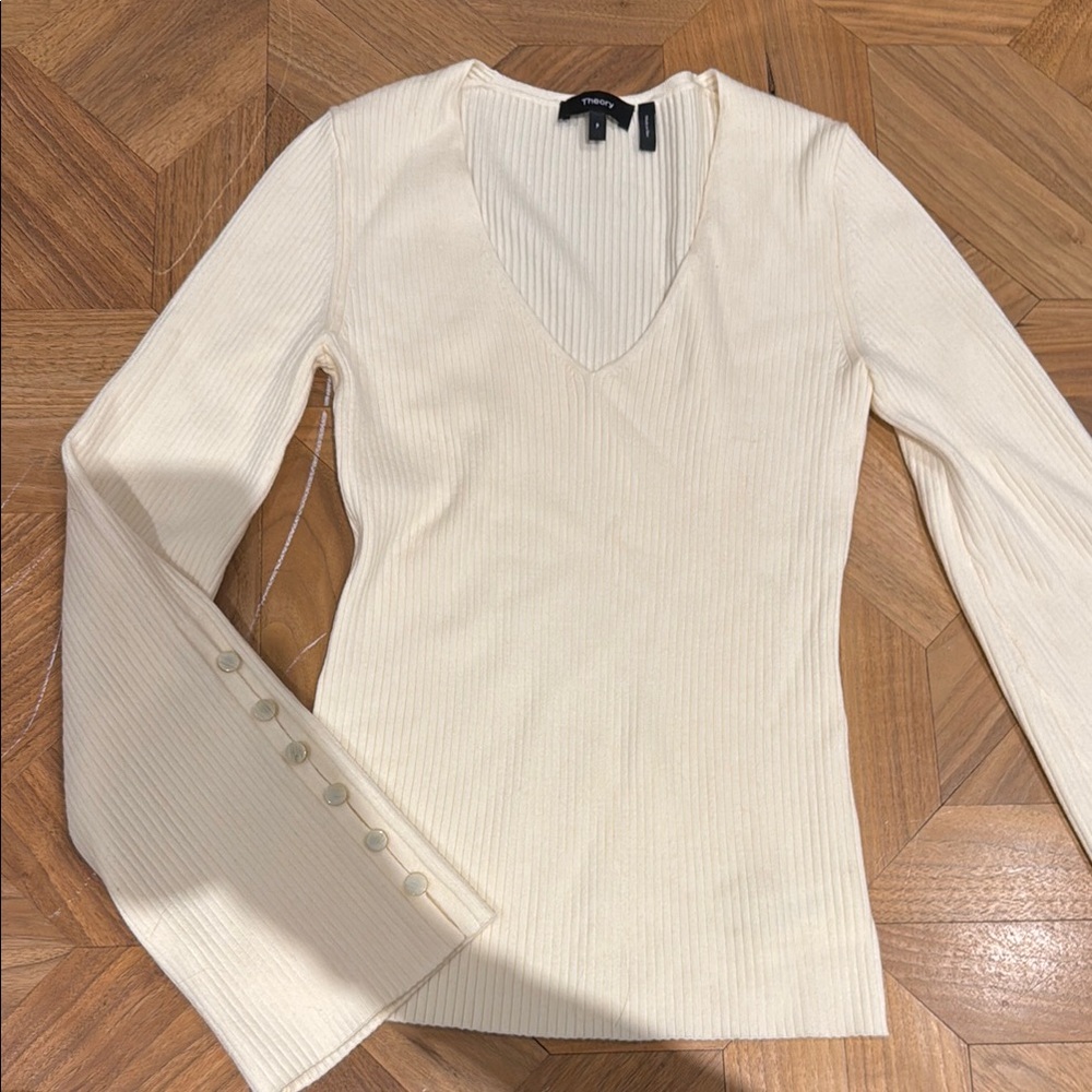 Theory V-Neck Ribbed Sweater - 82% wool